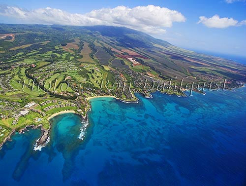 Aerial of Kapalua and Kapalua Bay, Maui, Hawaii Stock Photo Print - Hawaiipictures.com