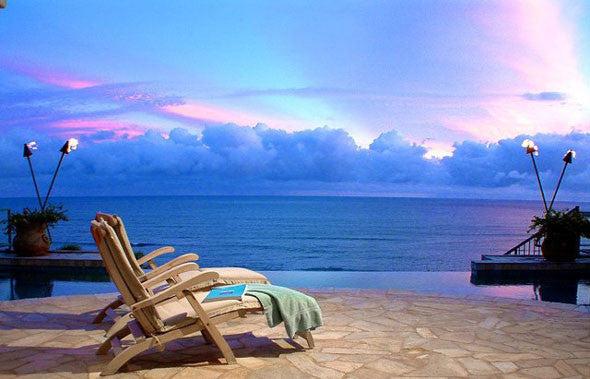 Lanai With Tiki Torches At Sunset - Hawaiipictures.com