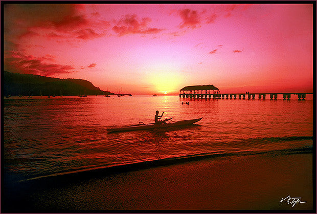 Hanalei Sunset With Kayaker - Hawaiipictures.com