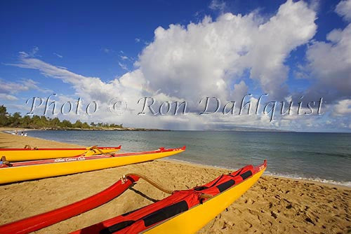 Outrigger canoes on Fleming Beach, Kapalua, Maui, Hawaii - Hawaiipictures.com