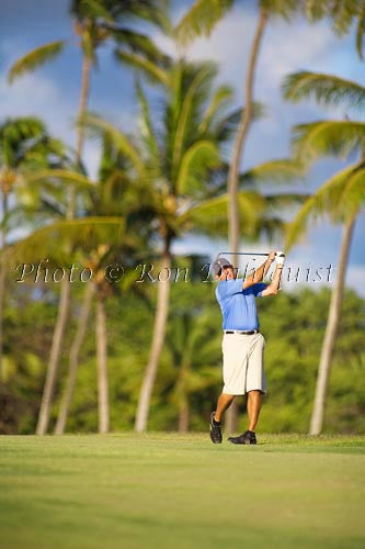 Man golfing in Hawaii with palm trees in background. - Hawaiipictures.com