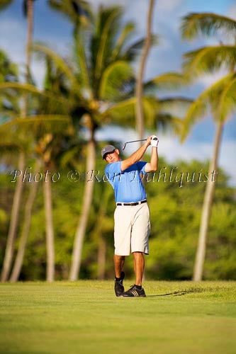 Man golfing in Hawaii with palm trees in background. Picture - Hawaiipictures.com