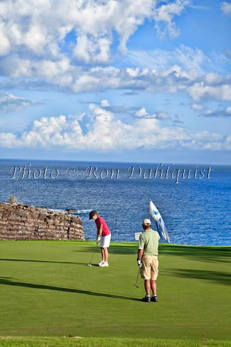 Woman golfing on The Challenge at Manele Golf Course, Lanai MR Photo - Hawaiipictures.com