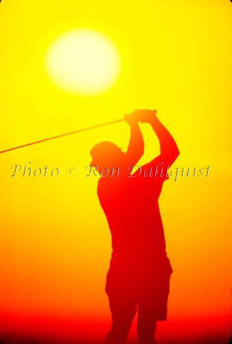 Silhouette of golfer at sunset, Hawaii - Hawaiipictures.com