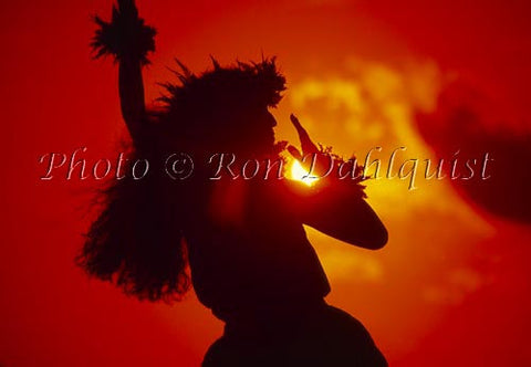 Silhouette of hula dancer at sunset. Maui, Hawaii - Hawaiipictures.com