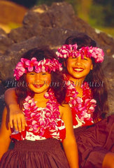 Keiki hula dancers with plumeria lei, Maui, Hawaii Picture Photo