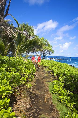 Hikers on the Kings Highway at Waianapanapa State Park, Hana, Maui, Hawaii - Hawaiipictures.com