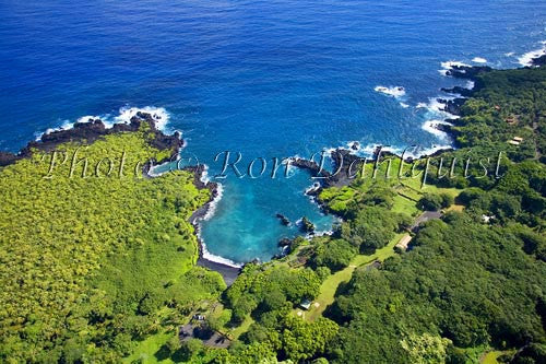 Aerial of Waianapanapa State Park and Black Sand Beach, Hana, Maui, Hawaii Picture - Hawaiipictures.com