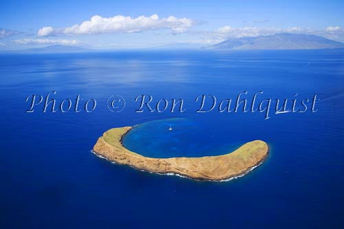 Aerial of Molokini, famous snorkeling location, Maui, Hawaii - Hawaiipictures.com