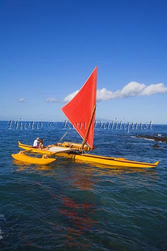 Traditional Hawaiian Sailing Canoe off Wailea Coastline, Maui, Hawaii MR Picture Photo Stock Photo - Hawaiipictures.com