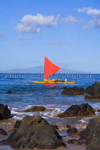 Traditional Hawaiian Sailing Canoe off Wailea Coastline, Maui, Hawaii MR Picture Stock Photo - Hawaiipictures.com