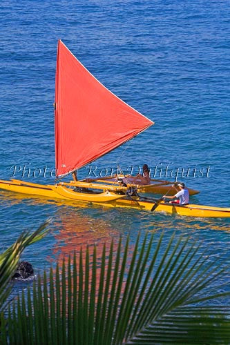 Traditional Hawaiian Sailing Canoe off Wailea Coastline, Maui, Hawaii MR Picture - Hawaiipictures.com