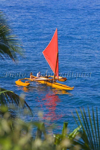 Traditional Hawaiian Sailing Canoe off Wailea Coastline, Maui, Hawaii MR Photo - Hawaiipictures.com