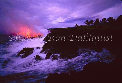 Lava from Kilauea volcano, flowing into the sea. Big Island of Hawaii Picture Stock Photo - Hawaiipictures.com