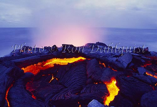 Lava from Kilauea volcano, flowing into the sea. Big Island of Hawaii Photo - Hawaiipictures.com