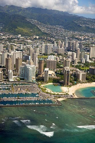 Hawaii, Oahu, Aerial of Waikiki Hotels and Ala Wai Yacht Harbor - Hawaiipictures.com Hawaii, Oahu, Aerial of Waikiki Hotels and Ala Wai Yacht Harbor - Hawaiipictures.com