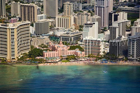 Hawaii, Oahu, Waikiki, Aerial of Royal Hawaiian Hotel. Picture - Hawaiipictures.com