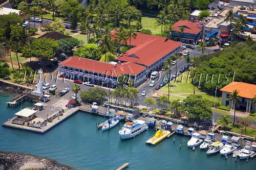 Aerial of Lahaina Harbor and the Pioneer Inn, Lahaina, Maui, Hawaii - Hawaiipictures.com