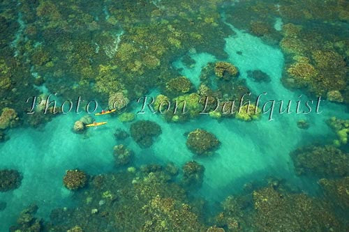 Aerial view of kayakers in the turquoise water and coral off of Olowalu, Maui, Hawaii - Hawaiipictures.com
