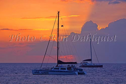 Catamarans at sunset off Kaanapali Beach, Maui, Hawaii - Hawaiipictures.com
