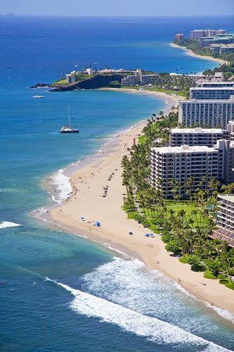 Aerial of Kaanapali beach and hotels, Maui, Hawaii - Hawaiipictures.com