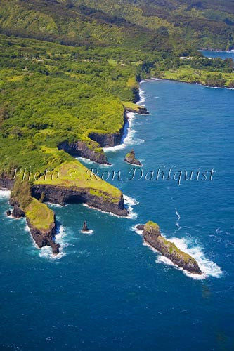 Aerial of north shore of Maui near Keanae, Seabird Sanctuary, Pauwalu Point, Hawaii - Hawaiipictures.com