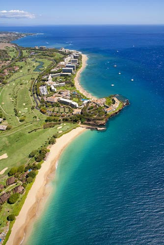 Aerial of Kaanapali beach and hotels, Maui, Hawaii Picture - Hawaiipictures.com