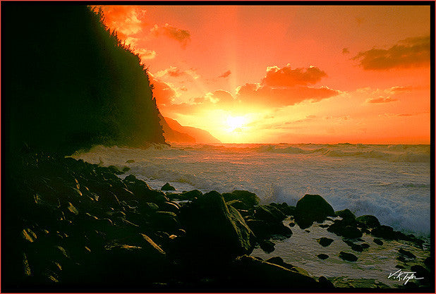 Napali Coast Sunset Wide View - Hawaiipictures.com