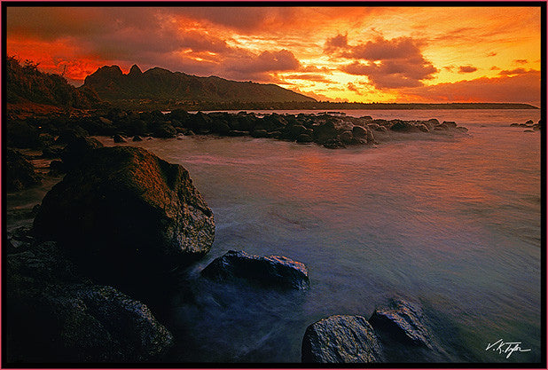Seaside Sunset Glow  Kalalea Mountain Range Kauai - Hawaiipictures.com