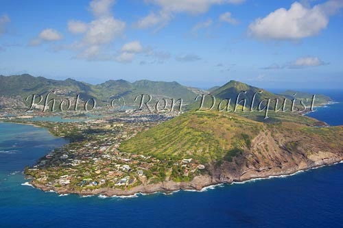 Hawaii, Oahu, Aerial of Koko Head and Hawaii Kai in the background (and to the left) - Hawaiipictures.com