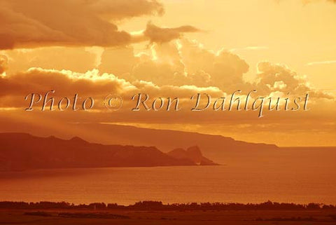 Sunset on Maui with Molokai in distance. Viewed from upcountry Maui - Hawaiipictures.com