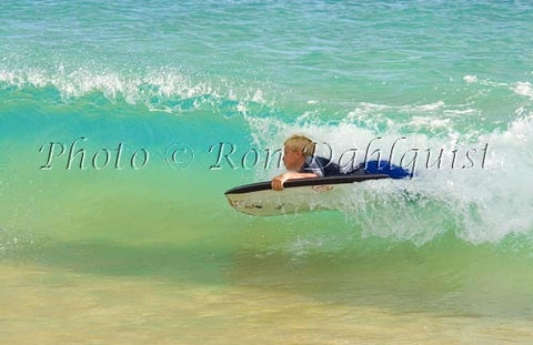 Teenager body boarding in the waves at Big Beach, Oneloa Beach, Makena, Maui, Hawaii Picture - Hawaiipictures.com