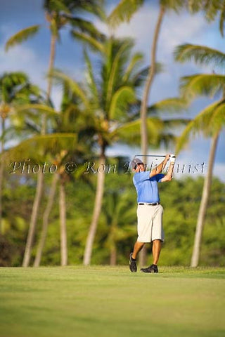 Man golfing in Hawaii with palm trees in background. - Hawaiipictures.com