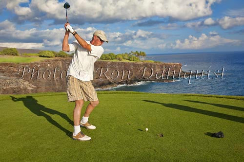 Woman golfing on The Challenge at Manele Golf Course, Lanai MR Picture Photo - Hawaiipictures.com