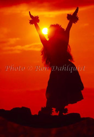 Silhouette of hula dancer at sunset. Maui, Hawaii Picture Photo - Hawaiipictures.com