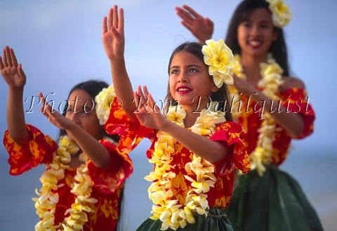 Keiki hula dancers with plumeria lei, Maui, Hawaii Picture - Hawaiipictures.com
