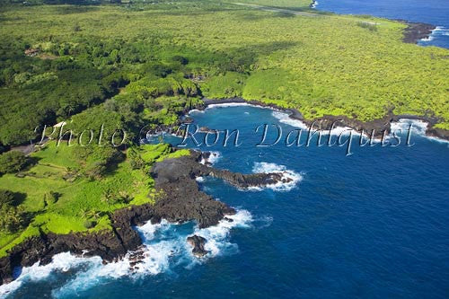 Aerial of Waianapanapa State Park and Black Sand Beach, Hana, Maui, Hawaii - Hawaiipictures.com