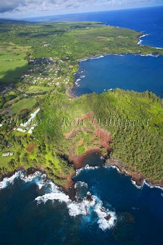 Aerial of Hana, Red Sand Beach, and Hana Bay, Maui, Hawaii - Hawaiipictures.com