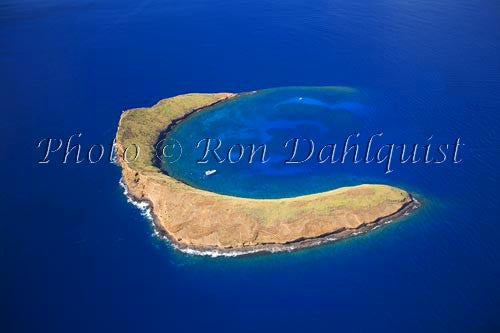 Aerial of Molokini, famous snorkeling location, Maui, Hawaii Picture - Hawaiipictures.com