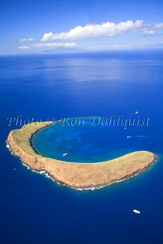 Aerial of Molokini, famous snorkeling location, Maui, Hawaii Photo - Hawaiipictures.com