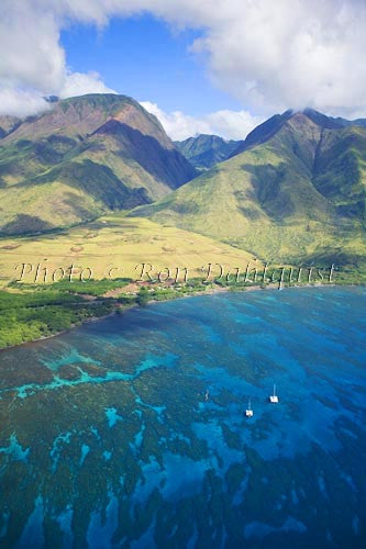 Aerial view of West Maui Mountains and coral reef at Olowalu, Maui, Hawaii Picture - Hawaiipictures.com