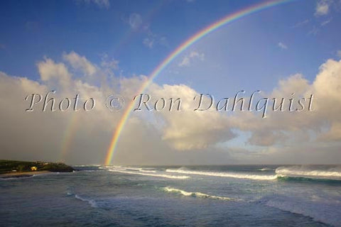 Rainbow at sunrise, waves breaking, Hookipa, Maui Picture - Hawaiipictures.com