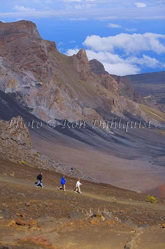 Hikers on the Sliding Sands trail in Haleakala Crater, Maui, Hawaii - Hawaiipictures.com