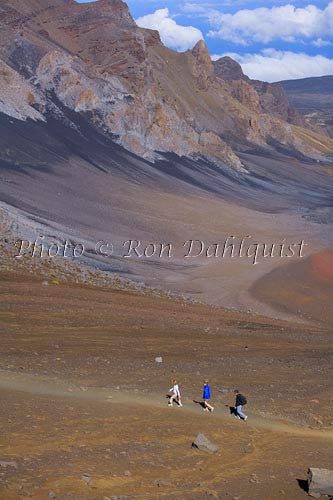 Hikers on Sliding Sands Trail, Haleakla Crater, Maui, Hawaii MR - Hawaiipictures.com