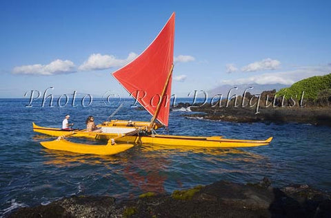 Traditional Hawaiian Sailing Canoe off Wailea Coastline, Maui, Hawaii MR - Hawaiipictures.com