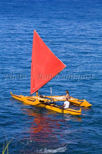 Traditional Hawaiian Sailing Canoe off Wailea Coastline, Maui, Hawaii MR Print - Hawaiipictures.com