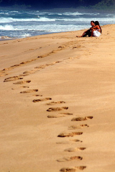 Picture Of Footsteps On Beach With Couple Picture - Hawaiipictures.com