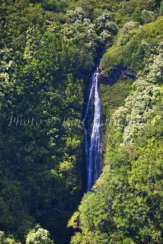Aerial of upper Wailua Waterfall near Hana, Maui, Hawaii - Hawaiipictures.com