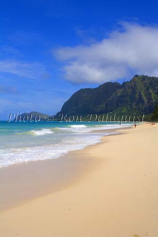 Waimanalo Beach Park, beautiful, empty, sandy beach with cliffs in distance. Oahu, Hawaii - Hawaiipictures.com