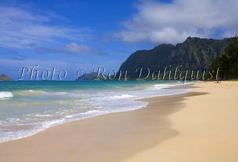 Waimanalo Beach Park, beautiful, empty, sandy beach with cliffs in distance. Oahu, Hawaii Picture - Hawaiipictures.com